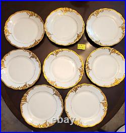 1 set of 8- 10 3/4 Dinner Plates-Walbrzych Poland WLB3 HeavyGold gilded Scrolls