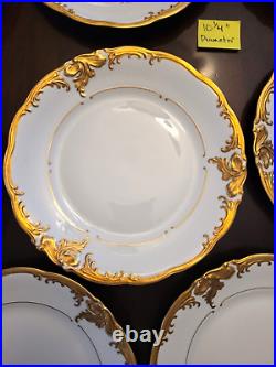 1 set of 8- 10 3/4 Dinner Plates-Walbrzych Poland WLB3 HeavyGold gilded Scrolls