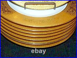 10 5/8 GOLD ENCRUSTED BAND Hutschenreuther White DINNER PLATES 1950's EUC SET 9