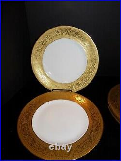 10 5/8 GOLD ENCRUSTED BAND Hutschenreuther White DINNER PLATES 1950's EUC SET 9