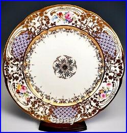 10 Antique Hand Painted Raised Gold Lavender 10 Porcelain Cabinet Dinner Plates