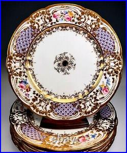 10 Antique Hand Painted Raised Gold Lavender 10 Porcelain Cabinet Dinner Plates
