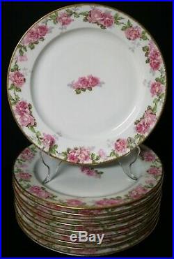 10 Gold Encrusted Pl Redon Limoges Cabbage Pink Roses Dinner Plates Beautiful