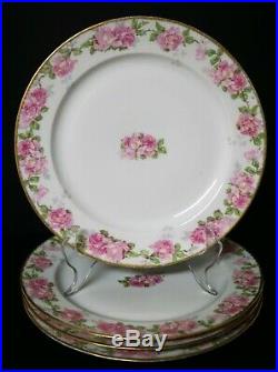 10 Gold Encrusted Pl Redon Limoges Cabbage Pink Roses Dinner Plates Beautiful