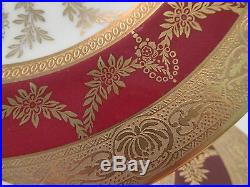 10 Hutschenreuther GOLD ENCRUSTED RED BAND SERVICE PLATES FILIGREE CENTERS SWAGS