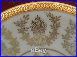 10 Hutschenreuther GOLD ENCRUSTED RED BAND SERVICE PLATES FILIGREE CENTERS SWAGS