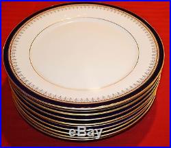 10 Noritake Grand Monarch 3595 Dinner Plates 10-1/2 Cobalt & Gold Trim, Mint