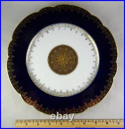 10 RB France Antique Porcelain Dinner Plates Cobalt with Intricate Gold