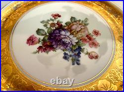 10 VTG H&C Heinrich & Co Selb Bavaria Gold Encrusted Floral Dinner Plates 10.5
