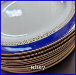 10 Wedgwood Dinner Plates Sapphire Cobalt Gold Gilded Antique England Blue RARE