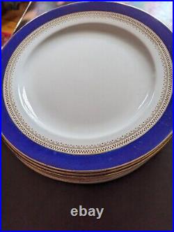 10 Wedgwood Dinner Plates Sapphire Cobalt Gold Gilded Antique England Blue RARE