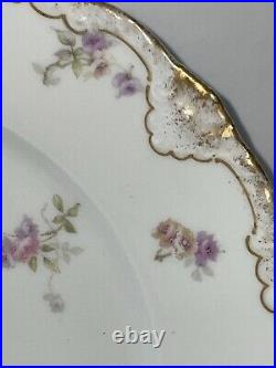 10 pc LOTTheo Haviland LIMOGES FRANCE Porcelain Flowers Gold Trim DINNER PLATES