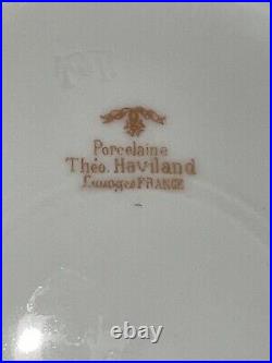 10 pc LOTTheo Haviland LIMOGES FRANCE Porcelain Flowers Gold Trim DINNER PLATES