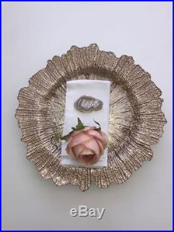 100 x Champagne Gold leaf Glass Charger Plate for Weddings and Dinner Parties