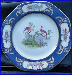 11 Antique George Jones & Son Crescent Cobalt Bird Gold Gilt Dinner Plates Eng