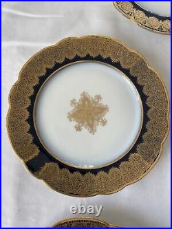 11 Antique M Redon Limoges Dinner Plate Cobalt Blue & Gold Lace Medallion #4259