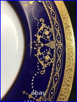 (11) Antique Mintons Gold Encrusted & Jeweled 10.625 Inch Cobalt DINNER PLATES