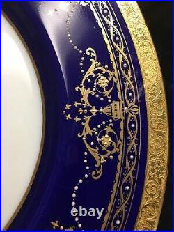 (11) Antique Mintons Gold Encrusted & Jeweled 10.625 Inch Cobalt DINNER PLATES