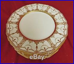 11 Antique Royal Doulton Scalloped Gold Encrusted on Ivory Dinner Plates MINT