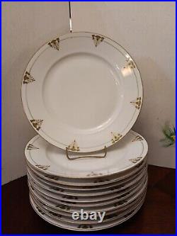 11 Art Deco THISTLE Royal China Austria Dinner Plates 9.5 18K Gold Design