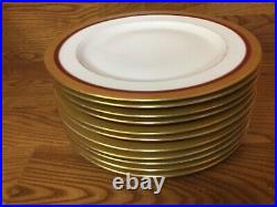 11 Hutschenreuther Selb Bavaria 10 Dinner Plates Gold Encrusted withRed Band