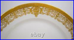 11 Limoges Large Gold & White Service/Dinner Plates, Raised Paste Gold