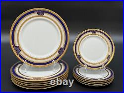 11-Piece Set of BROUGHAM Fine China Cobalt Blue & Gold Dinner + Salad Plates