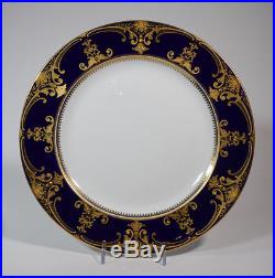 11 Royal Crown Derby Heavy Raised Paste Gold Cobalt Dinner Plates