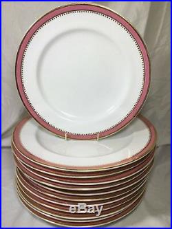 (11) c. 1872 MINTON Pink & Gold dots 10.25 DINNER PLATES + 1 LUNCHEON PLT #S1031