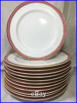 (11) c. 1872 MINTON Pink & Gold dots 10.25 DINNER PLATES + 1 LUNCHEON PLT #S1031