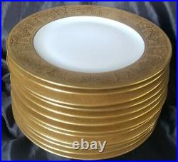 (12) Antique Bavaria Heavy Gold Encrusted Dinner Plates Germany Mint Condition