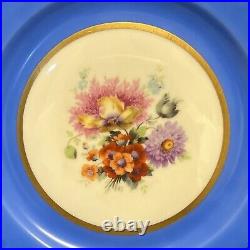 12 Antique Black Knight China BLUE with FLOWERS Dinner Plates EUC Czecho-Slovakia