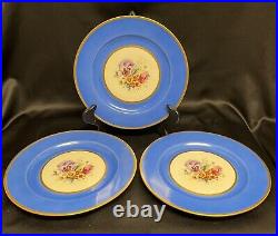 12 Antique Black Knight China BLUE with FLOWERS Dinner Plates EUC Czecho-Slovakia