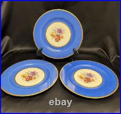 12 Antique Black Knight China BLUE with FLOWERS Dinner Plates EUC Czecho-Slovakia