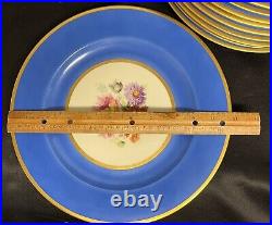 12 Antique Black Knight China BLUE with FLOWERS Dinner Plates EUC Czecho-Slovakia