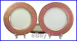 12 Antique Copeland Jewelled Porcelain Pink Green & Gold Cabinet Dinner Plates
