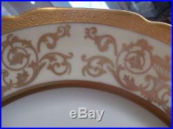 12 Antique HEINRICH & Co. Gold Encrusted Dinner Plates-Handpainted Floral Center