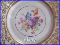 12 Antique HEINRICH & Co. Gold Encrusted Dinner Plates-Handpainted Floral Center
