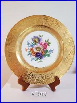12 Antique Limoges Dinner Plates, Gold Gilt Floral Center, 10 1/2