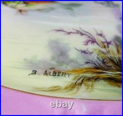 12 Antique Limoges Fish Plates Artist Signed Albert Pink Verge Gold Lace Trim