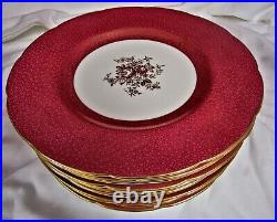 12 Antique Minton England Gold Floral Gilt Dinner Plates Red Maroon 10 7/8