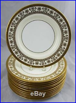 12 Antique Minton Gold Encrusted Dinner Plates 10-5/8 Davis Collamore NYC