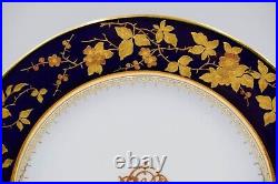 12 Antique Pirkenhammer Blue Raised Gold Dinner Plates, Circa 1900