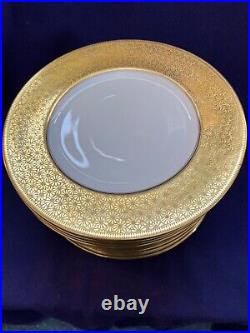 12 Antique Royal Bavarian Gold Gilt Rim China Dinner Plate Hutschenreuther 10.75