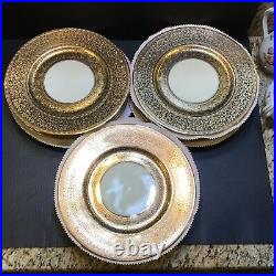 12 Antique Royal Crown LBC 22k Gold Encrusted Plates Chargers 10 3/4 Pickard