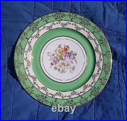 12 Antique TK Thun Checkoslovakian, Floral, Green, Gold, Dinner Plates, 10.5