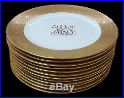 12 BEAUTIFUL Antique Cauldon Porcelain Gold Gilt 10 1/2 Dinner Plates