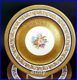 12 Cauldon Porcelain Cobalt Blue Heavy Gold Encrusted Floral Dinner Plates