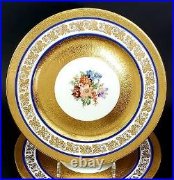12 Cauldon Porcelain Cobalt Blue Heavy Gold Encrusted Floral Dinner Plates