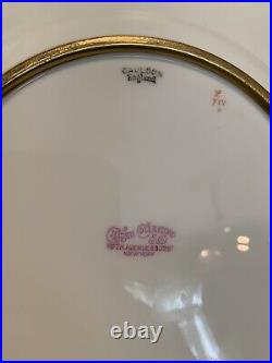 12 Cauldon Porcelain Plates Painted Flowers Cobalt Gold Signed Harrison Mint